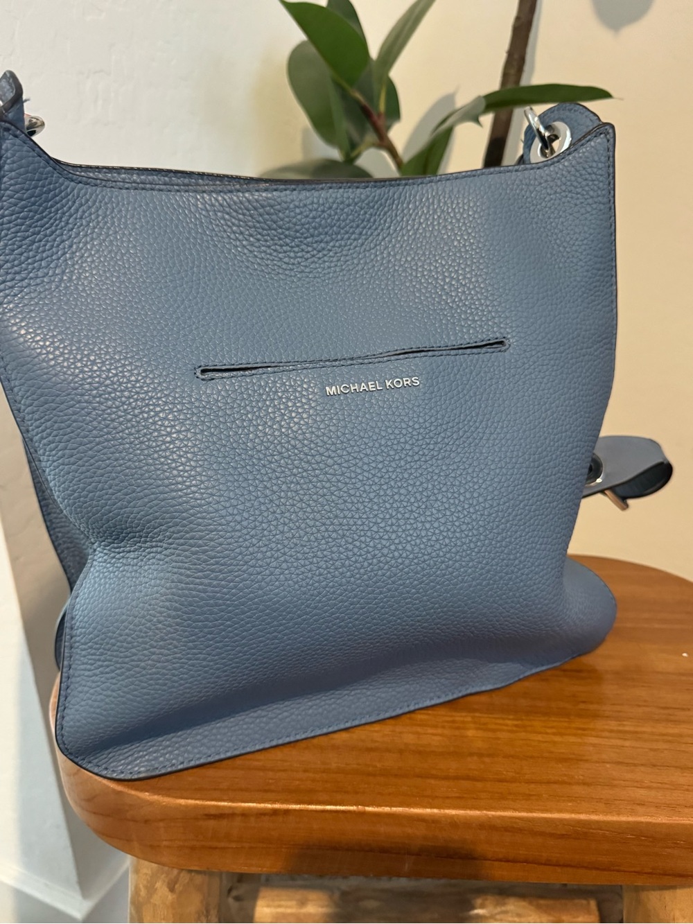 Michael Kors Sullivan Slate Blue Pebbled Leather Shoulder Bag